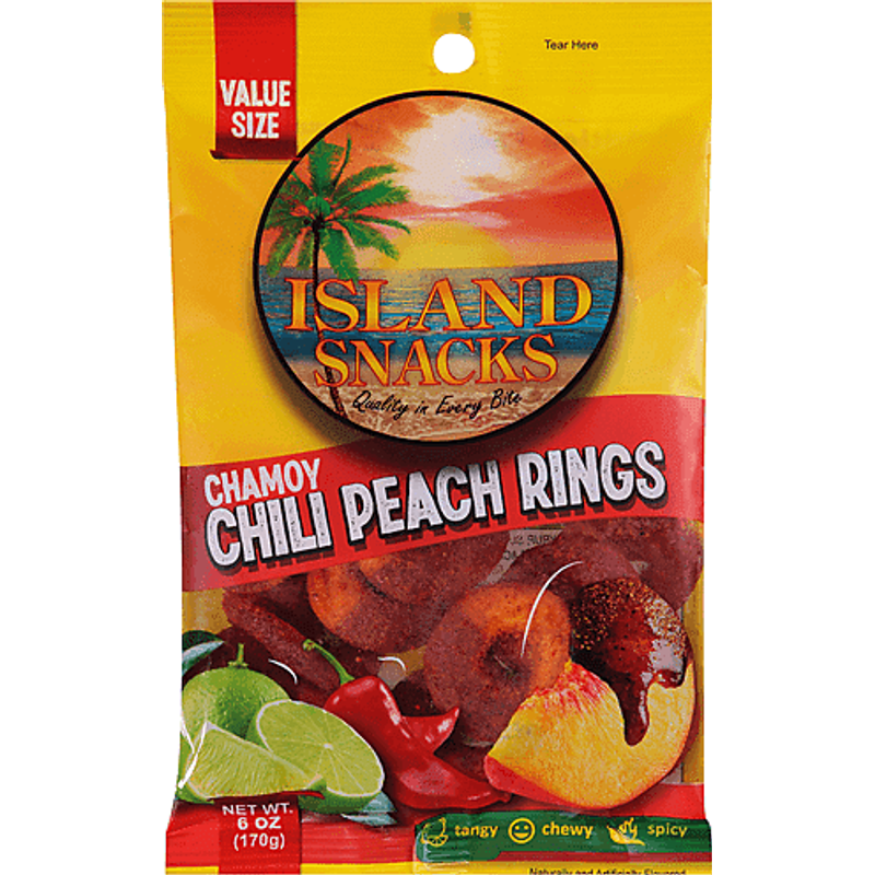 Island Snacks Value Size Chamoy Chili Peach Rings 6 Oz Bag