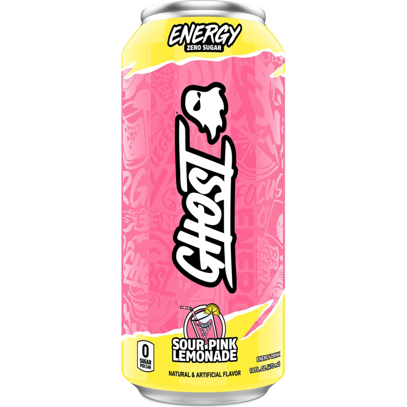 Ghost Zero Sugar Sour Pink Lemonade Energy Drink Can