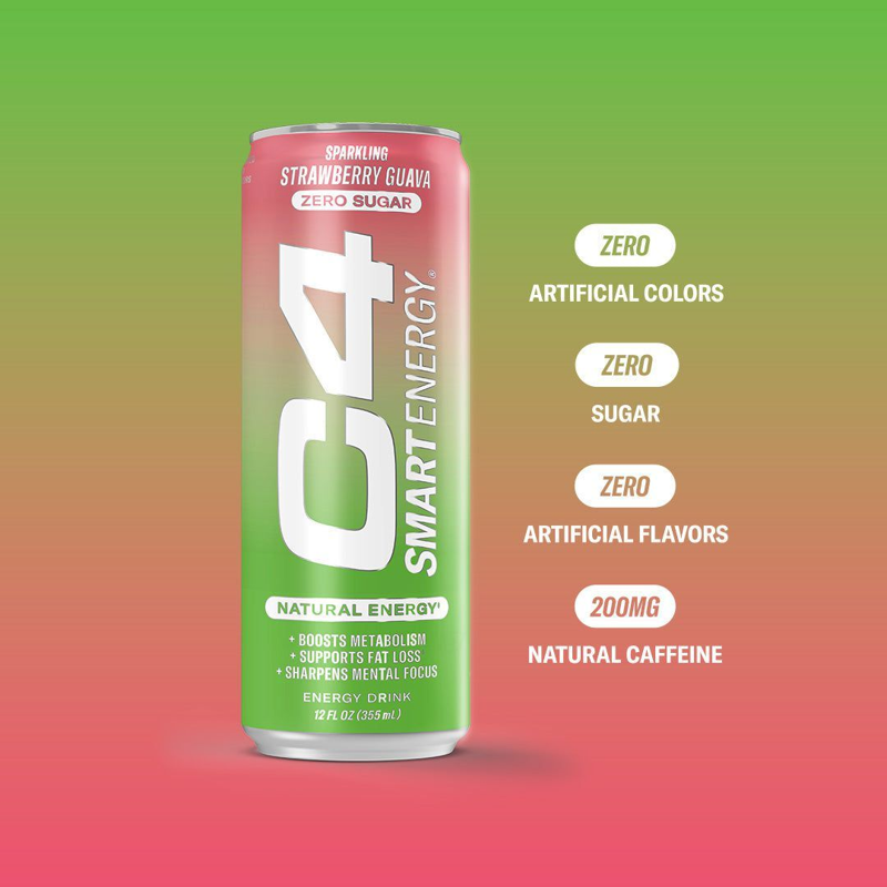 C4 Energy Drink, Zero Sugar, Sparkling Strawberry Guava 12oz Can