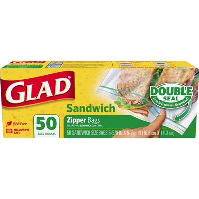 Glad Zipper Food Storage Sandwich Bags 50x 2oz Counts