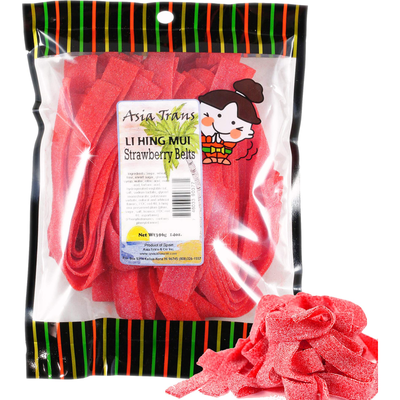 Li Hing Mui Strawberry Belts Gummy Candy 14oz Bag