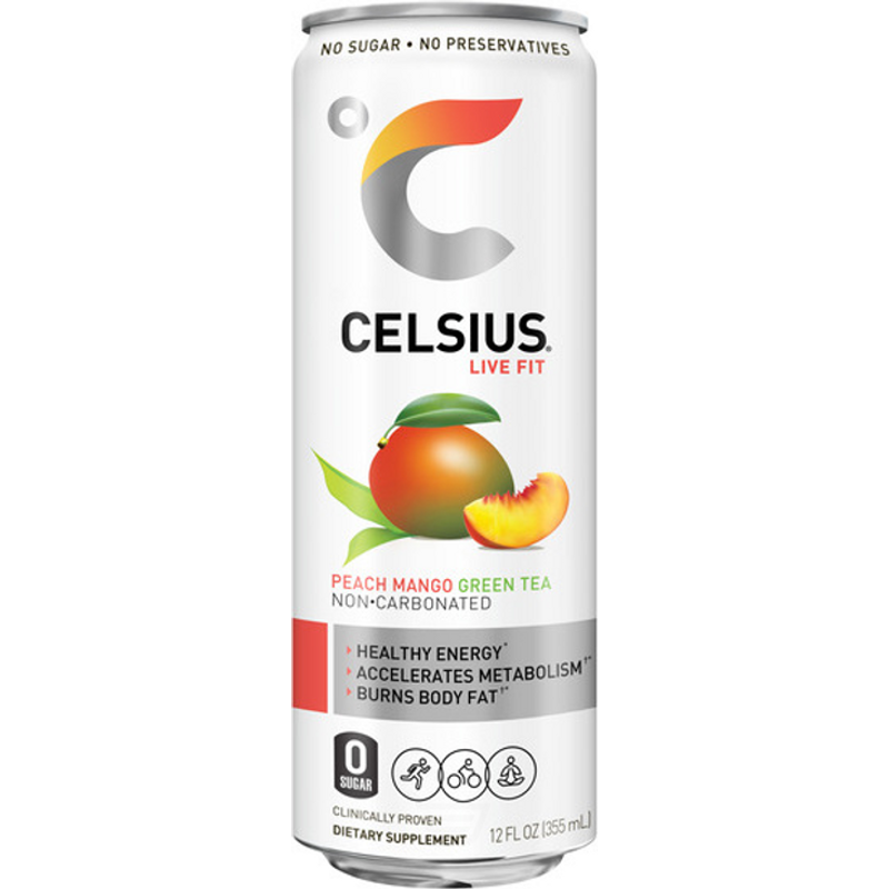 Celsius Peach Mango Green Tea 12oz Can